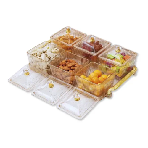 Khám phá Bộ 6 Hộp Mứt - Khay Đựng Mứt Tết - Hũ Đựng Bánh Kẹo Hoa Quả Bằng Nhựa Kim Tuyến thuộc nhóm Văn phòng phẩm