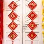 Bộ Đôi Khánh Nhung Chúc Mừng Năm Mới – Vạn Sự Như Ý – An Khang Thịnh Vượng Trang Trí Tết 18x18cm