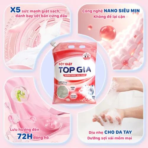 Bột giặt Top Gia hương nước hoa Pháp, túi 3.3kg