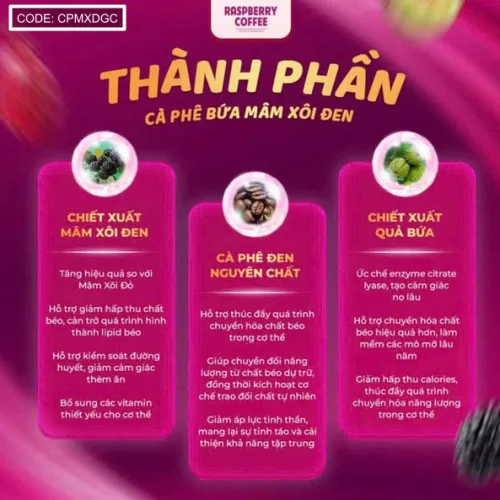 Cà phê bứa mâm xôi đen Blackberry Coffee 16g, hộp 15 gói