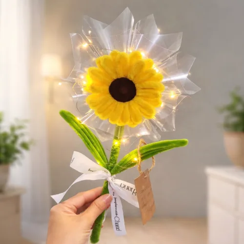 [Có Đèn Chớp] Hoa Gài Tiền - Hoa Gắn Tiền - Hoa Đựng Tiền Hướng Dương Trong Suốt - Hoa Sáp