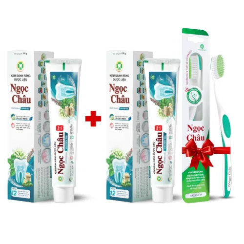 Combo 2 Cây Kem Đánh Răng Ngọc Châu Chuyên Gia 100g/Tuýp - Kem Đánh Răng Dược Liệu + Tặng 1 Bài Chải Đánh Răng