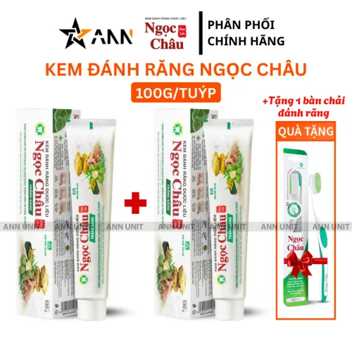 Phân phối combo 2 Cây Kem Đánh Răng Ngọc Châu Trắng Răng 100g/Tuýp - Kem Đánh Răng Dược Liệu + Tặng 1 Bài Chải Đánh Răng
