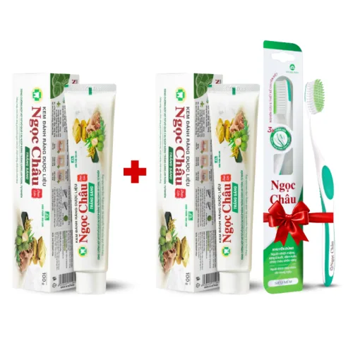 Phân phối combo 2 Cây Kem Đánh Răng Ngọc Châu Trắng Răng 100g/Tuýp - Kem Đánh Răng Dược Liệu + Tặng 1 Bài Chải Đánh Răng