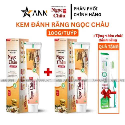 Combo 2 Cây Kem Đánh Răng Ngọc Châu Truyền Thống 100g/Tuýp - Kem Đánh Răng Dược Liệu + Tặng 1 Bài Chải Đánh Răng