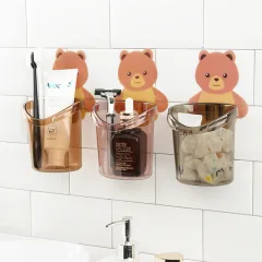 Phân phối combo 2 Cốc Dán Tường Hình Gấu - Cốc Đựng Kem Đánh Răng Dao Cạo Râu Cắm Bút 10.5x8x9.5cm
