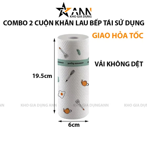 Phân phối combo 2 Cuộn Khăn Giấy Lau Bếp Đa Năng Tái Sử Dụng Nhiều Lần 6x6x19.5cm