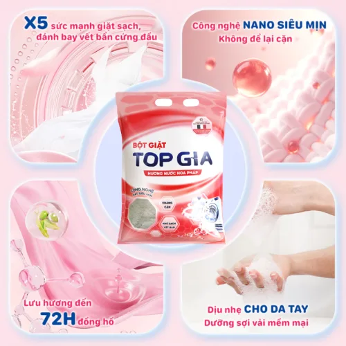 Bột giặt Top Gia hương nước hoa Pháp, combo 2 túi 850g