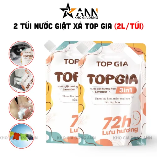 Sỉ combo 2 Túi Nước Giặt Xả Top Gia Hương Lavender 3in1 Dịu Nhẹ 2L/Túi