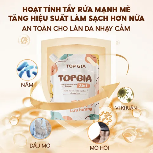 Sỉ combo 2 Túi Nước Giặt Xả Top Gia Hương Lavender 3in1 Dịu Nhẹ 2L/Túi