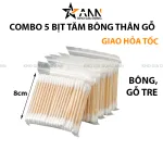Bộ 5 gói tăm bông thân gỗ hai đầu dài 8 cm