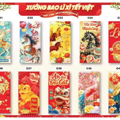 Combo 50 Bao Lì Xì Tết Bính Ngọ 2026 - Khách Chọn Tối Đa 5 mẫu
