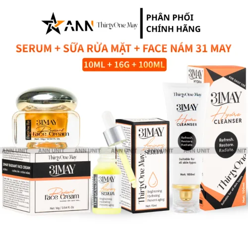 Combo Kem Nám 31may Acnifix 15g + Serum Cang Bóng 31may Acnidrop 10ml + Sữa Rửa Mặt 31may Hydra Cleanser 100ml - Mỹ Phẩm Thirty One May