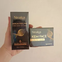 Combo Tái Sinh Nicolas - Serum Peeling 30ml &amp; Kem Face Men Tảo Xanh Collagen 5g Chính Hãng