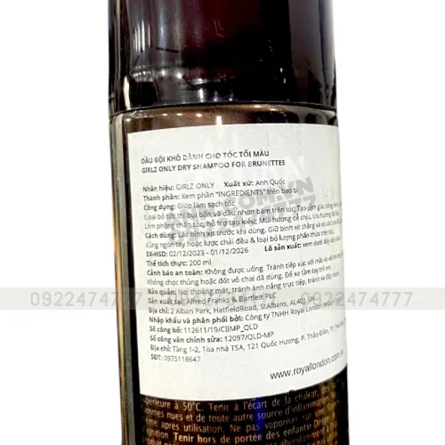 Dầu gội khô Girlz Only Dry Shampoo màu nâu dạng xịt 200ml