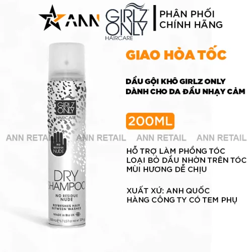 Dầu gội khô Girlz Only No Residue Nude màu xám, 200ml