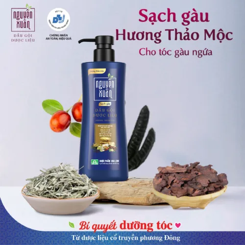 Dầu gội dược liệu Nguyên Xuân sạch gàu xanh dương đậm, chai 450ml