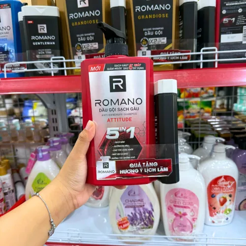 Hình ảnh Dầu Gội Romano Sạch Gàu Anti - Dandruff Shampoo Attitude 5 In 1 650g - Dầu Gội Nam Chai Đỏ (Tặng Sữa Tắm Sạch Sảng Khoái) trong bộ sưu tập Romano