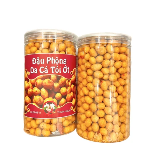 Đậu Phộng Da Cá Tỏi Ớt Thơm Ngon 500g Hộp phù hợp để tham khảo khi chọn Đồ ăn vặt tổng hợp