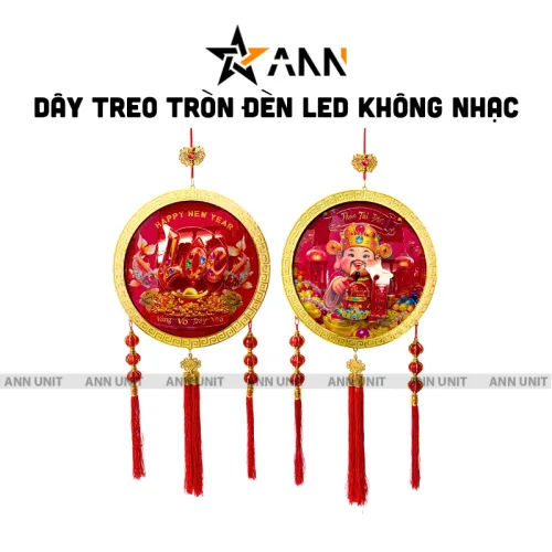 Dây Treo Tròn Đèn Led Không Nhạc Trang Trí Tết - Dây Treo Đèn Tròn Chữ Lộc/Ông Thần Tài