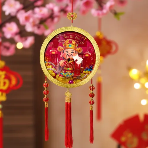 Dây Treo Tròn Đèn Led Không Nhạc Trang Trí Tết - Dây Treo Đèn Tròn Chữ Lộc/Ông Thần Tài