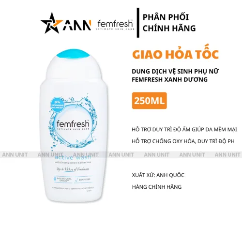 Dung Dịch Vệ Sinh Phụ Nữ Femfresh Active Wash Màu Xanh Dương 250ml