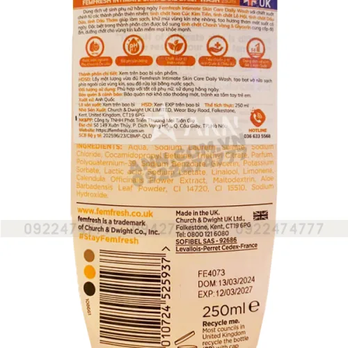 Femfresh Intimate Skin Care Daily Wash, dung dịch vệ sinh phụ nữ 250 ml