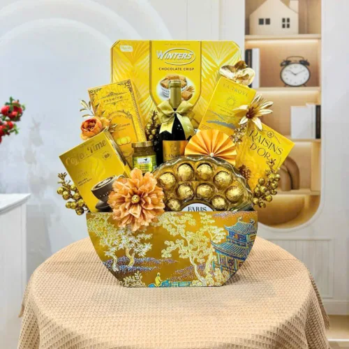 Giỏ Quà Tết 9 Món Xanh Đỏ Vàng - Quà Tặng Tết Sang Trọng - Quà Trang Trí Tết - Giỏ Quà Tết