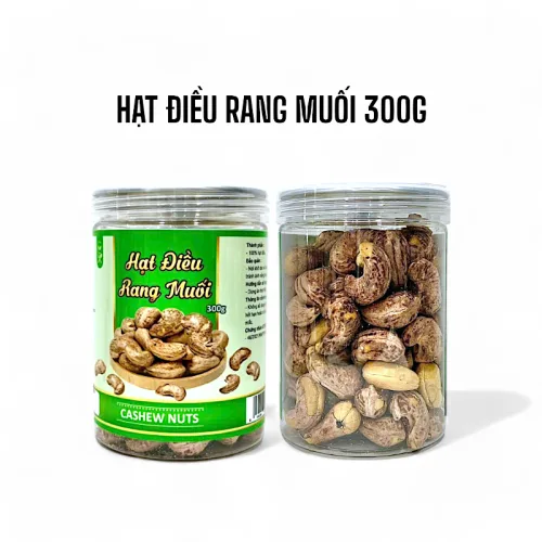 Hạt điều rang muối đóng hộp PET, khối lượng 300g