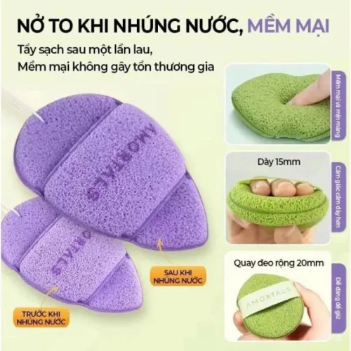 Amortals Hộp 3 Miếng Bông Mút Rửa Mặt Bọt Biển Có Chữ