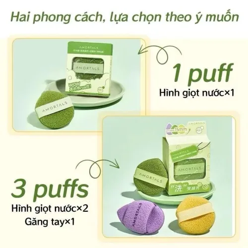 Amortals Hộp 3 Miếng Bông Mút Rửa Mặt Bọt Biển Có Chữ