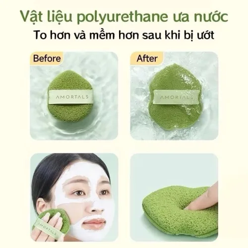 Amortals Hộp 3 Miếng Bông Mút Rửa Mặt Bọt Biển Có Chữ