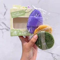Phân phối hộp 3 Miếng Bông Mút Rửa Mặt Bọt Biển Xunfuji (Không Chữ)