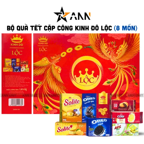 Hộp Bánh Tết Lộc Thịnh Vượng Số 2 - Bộ Quà Tết Cặp Công Kinh Đô Lộc Thinh Vượng 8 Món 1,0914kg