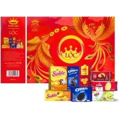 Hộp Bánh Tết Lộc Thịnh Vượng Số 2 - Bộ Quà Tết Cặp Công Kinh Đô Lộc Thinh Vượng 8 Món 1,0914kg