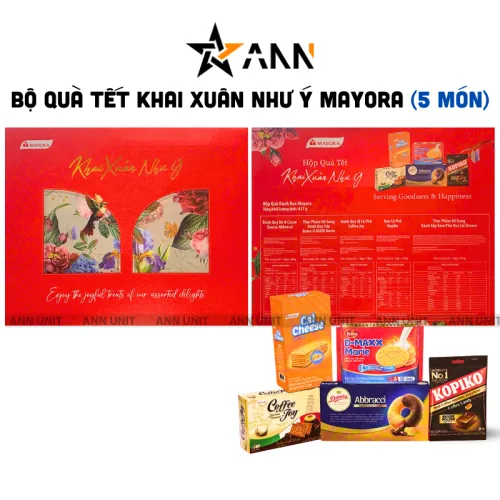 Hộp Bánh Tết Mayora Khai Xuân - Bộ Quà Tết Khai Xuân Như Ý Mayora Hộp 837g Gồm 5 Món