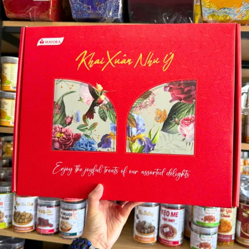 Hộp Bánh Tết Mayora Khai Xuân - Bộ Quà Tết Khai Xuân Như Ý Mayora Hộp 837g Gồm 5 Món