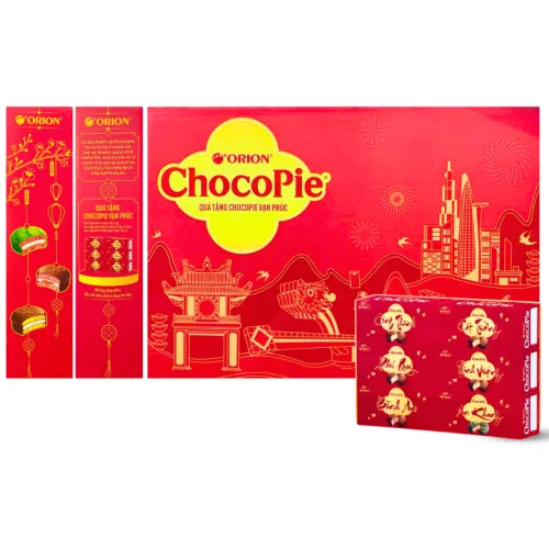 Hộp Bánh Tết Orion Chocopie Vạn Phúc - Bộ Quà Tết Chocopie Orion Vạn Phúc Mix 3 Vị Hộp 812,8g Gồm 6 Món