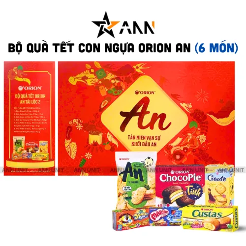 Hộp Bánh Tết Orion Tài Lộc 2 - Bộ Quà Tết Con Ngựa Orion An Tài Lộc 2 Hộp 873,3g Gồm 6 Món