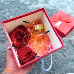 Hộp Quà Giấy Vuông Màu Đỏ Nắp Rời Có Quai Xách - Hộp Có Hoa Kim Tuyến Rơm Đèn Đom Đóm