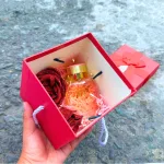 Hộp Quà Giấy Vuông Màu Đỏ Nắp Rời Có Quai Xách - Hộp Có Hoa Kim Tuyến Rơm Đèn Đom Đóm
