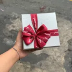 Hộp Quà Giấy Vuông Màu Đỏ Nắp Rời Có Quai Xách - Hộp Có Hoa Kim Tuyến Rơm Đèn Đom Đóm