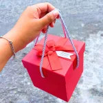 Hộp Quà Giấy Vuông Màu Đỏ Nắp Rời Có Quai Xách - Hộp Có Hoa Kim Tuyến Rơm Đèn Đom Đóm