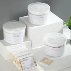 Combo 3 Hộp Tăm Bông  Mỗi Hộp 500 Tăm Bông Ngoáy Tai - Tăm Bông Thân Gỗ 2 Đầu Bông Mềm Mại 8x12cm