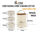 Hộp cơm 3 ngăn 14x22.2cm kèm túi đựng, thìa và muỗng