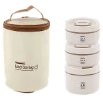 Hộp cơm 3 ngăn 14x22.2cm kèm túi đựng, thìa và muỗng