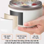 Hộp cơm 3 ngăn 14x22.2cm kèm túi đựng, thìa và muỗng