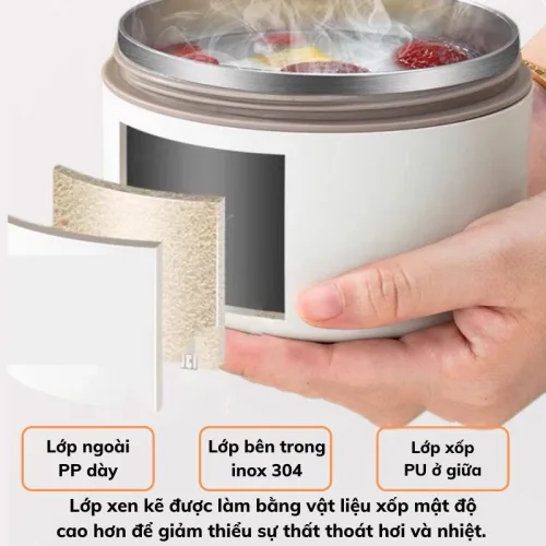 Hộp cơm 3 ngăn 14x22.2cm kèm túi đựng, thìa và muỗng