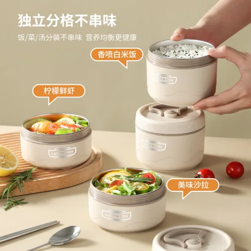 Hộp cơm 3 ngăn 14x22.2cm kèm túi đựng, thìa và muỗng