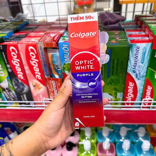 Kem đánh răng Colgate Optic White Purple 150g, hộp 50% thêm